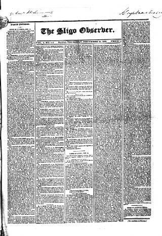 cover page of Sligo Observer published on December 23, 1830