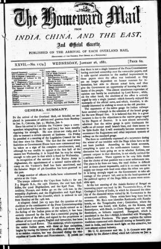 cover page of Homeward Mail from India, China and the East published on January 26, 1881