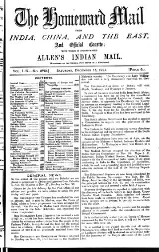 cover page of Homeward Mail from India, China and the East published on December 13, 1913