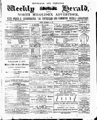 cover page of Tottenham and Edmonton Weekly Herald published on December 25, 1891