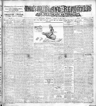 cover page of Midland Reporter and Westmeath Nationalist published on January 26, 1928