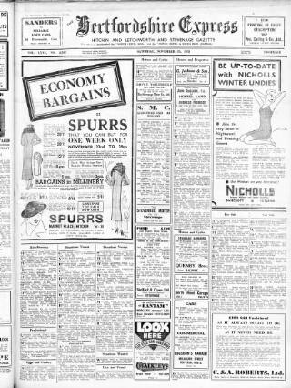 cover page of Hertfordshire Express published on November 23, 1935