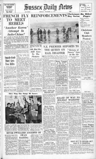 cover page of Sussex Daily News published on December 28, 1953