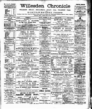 cover page of Willesden Chronicle published on December 25, 1903