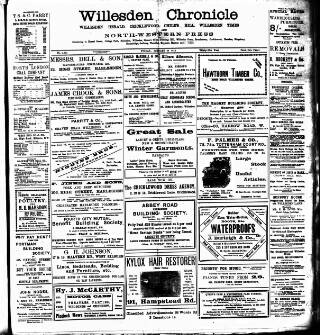 cover page of Willesden Chronicle published on January 26, 1912