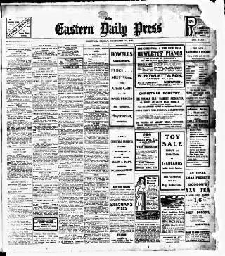 cover page of Eastern Daily Press published on December 22, 1911