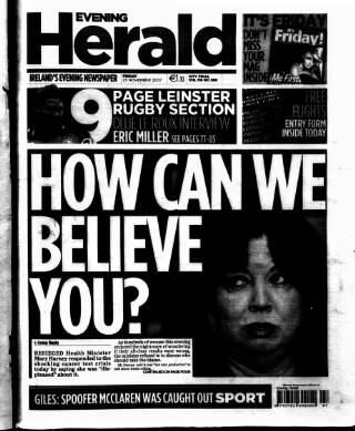 cover page of Evening Herald (Dublin) published on November 23, 2007