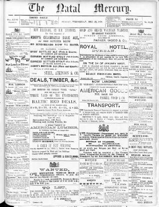 cover page of Natal Mercury published on December 25, 1878