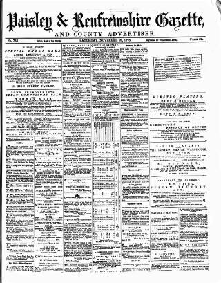 cover page of Paisley & Renfrewshire Gazette published on November 23, 1878