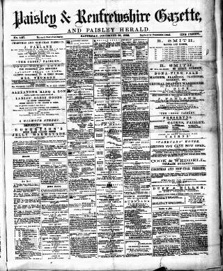 cover page of Paisley & Renfrewshire Gazette published on December 25, 1886