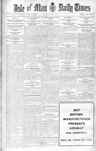 cover page of Isle of Man Daily Times published on November 23, 1933