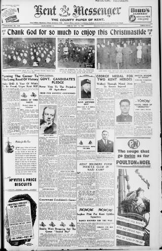 cover page of Maidstone Telegraph published on December 25, 1942