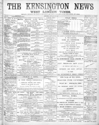 cover page of Kensington News and West London Times published on January 26, 1895