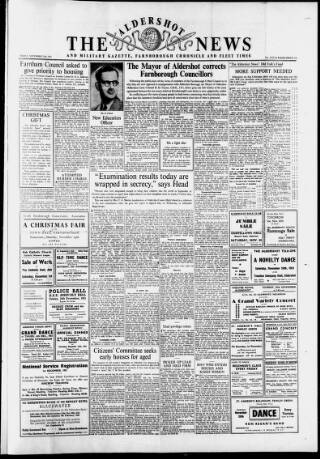 cover page of Aldershot News published on November 23, 1951