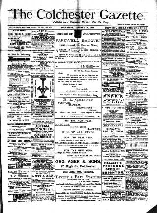 cover page of Colchester Gazette published on January 16, 1889