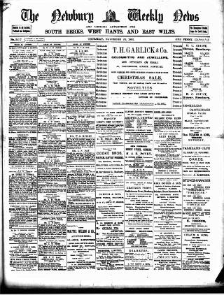 cover page of Newbury Weekly News and General Advertiser published on November 23, 1905