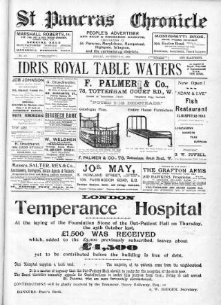 cover page of St. Pancras Chronicle, People's Advertiser, Sale and Exchange Gazette published on November 23, 1906