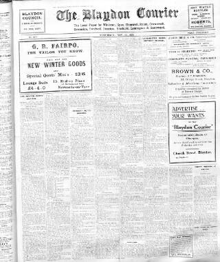 cover page of Blaydon Courier published on November 23, 1929