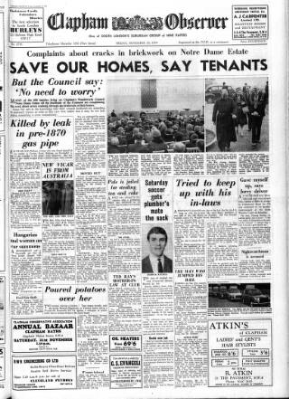 cover page of Clapham Observer published on November 20, 1959