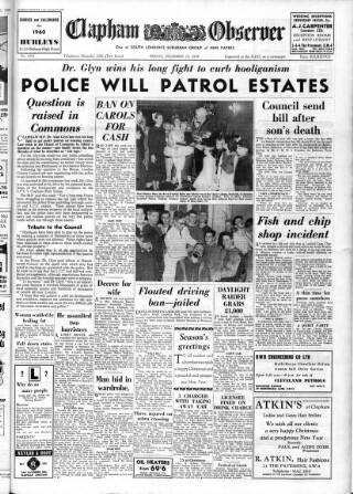 cover page of Clapham Observer published on December 25, 1959