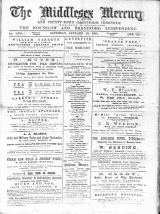 cover page of Middlesex Mercury published on January 26, 1895