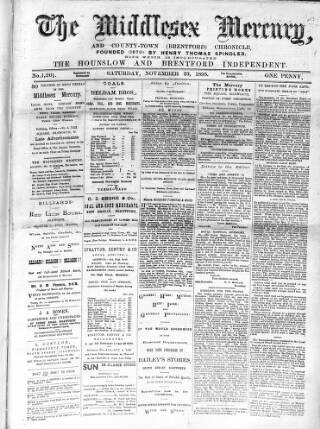 cover page of Middlesex Mercury published on November 23, 1895