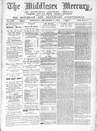 cover page of Middlesex Mercury published on December 7, 1895