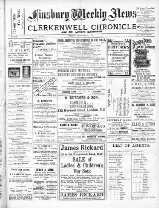 cover page of Finsbury Weekly News and Chronicle published on November 25, 1910