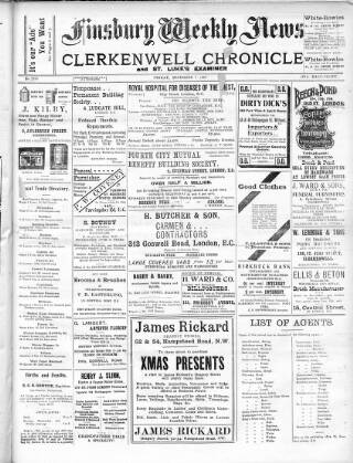 cover page of Finsbury Weekly News and Chronicle published on December 9, 1910