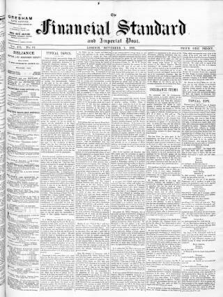 cover page of Financial Standard published on November 7, 1891