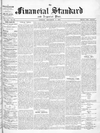 cover page of Financial Standard published on December 5, 1891