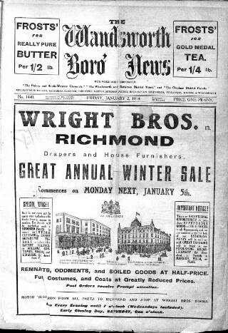 cover page of Wandsworth Borough News published on January 2, 1914