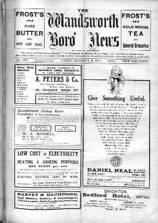 cover page of Wandsworth Borough News published on December 18, 1914