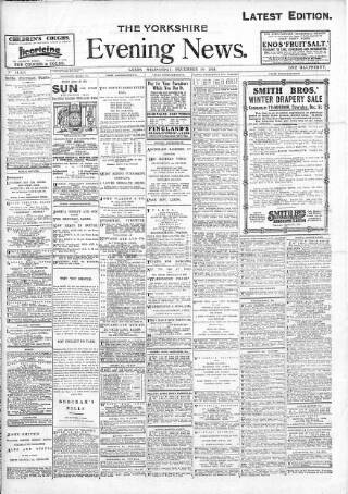 cover page of Yorkshire Evening News published on December 30, 1914