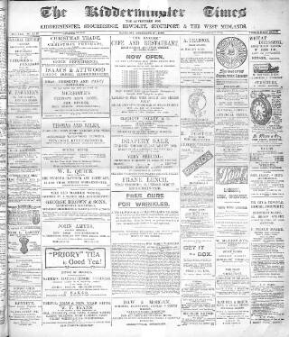 cover page of Kidderminster Times and Advertiser for Bewdley & Stourport published on December 27, 1902