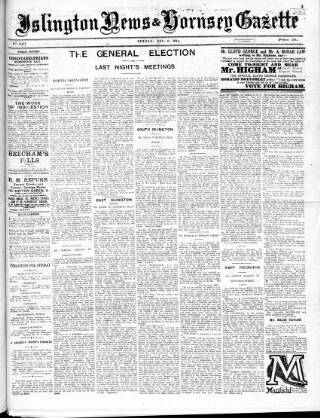 cover page of Islington News and Hornsey Gazette published on December 6, 1918