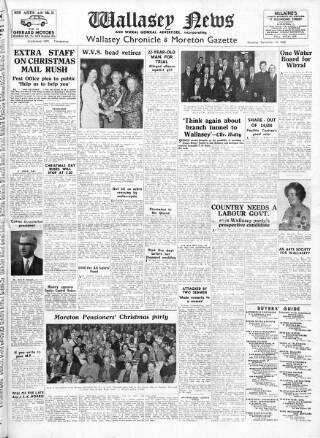 cover page of Wallasey News and Wirral General Advertiser published on December 15, 1962