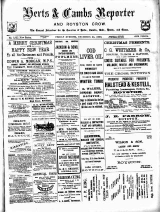 cover page of Herts & Cambs Reporter & Royston Crow published on December 25, 1903