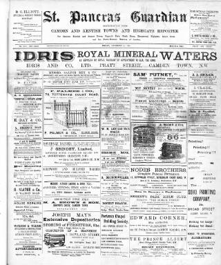 cover page of St. Pancras Guardian and Camden and Kentish Towns Reporter published on December 25, 1908