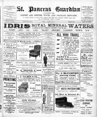 cover page of St. Pancras Guardian and Camden and Kentish Towns Reporter published on January 26, 1912