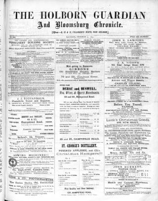 cover page of Holborn and Finsbury Guardian published on December 25, 1875