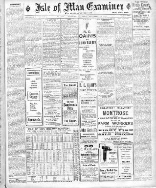 cover page of Isle of Man Examiner published on November 10, 1917