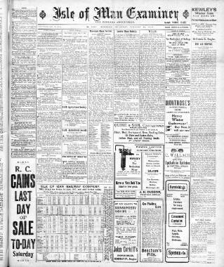 cover page of Isle of Man Examiner published on January 26, 1918