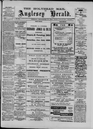 cover page of Holyhead Mail and Anglesey Herald published on December 25, 1908