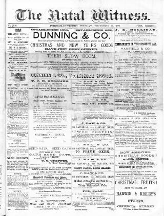 cover page of Natal Witness published on December 31, 1878