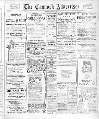 cover page of Cannock Advertiser published on January 27, 1923