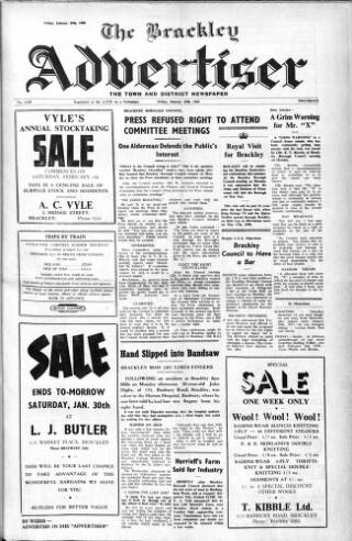 cover page of Brackley Advertiser published on January 29, 1960