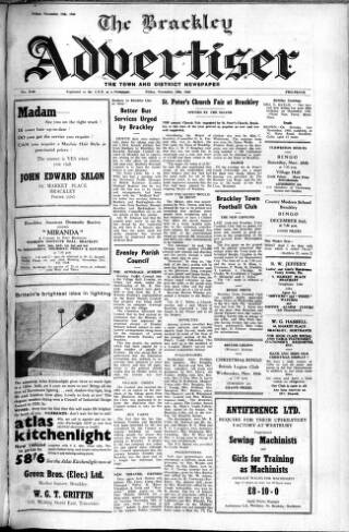 cover page of Brackley Advertiser published on November 25, 1960