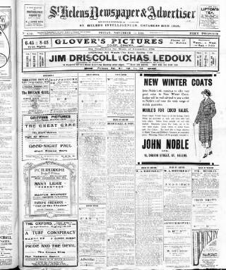 cover page of St. Helens Newspaper & Advertiser published on November 14, 1919