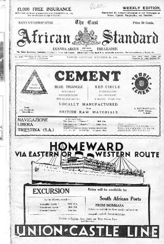 cover page of East African Standard published on December 29, 1934